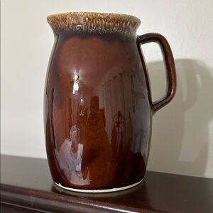 HULL USA Pottery Vintage Brown Tan Drip Design Oven Proof Pitcher